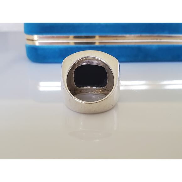 Vintage CFJ Designer Sterling Silver Onyx Ring - Picture 4 of 9
